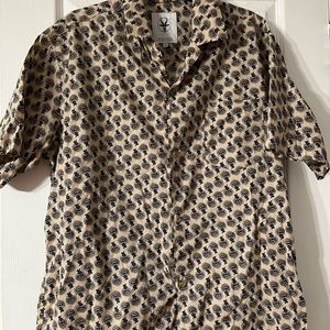 Canton Men’s Button Down Shirt Size 4 Collard Multi Color Beige/green,